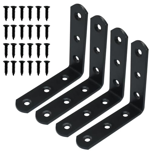 Rierdge Eckstreben, L-Halterung, 80 x 80 x 20 mm, Eisen, rechtwinklig, Metallgelenk, rechtwinklige Halterung für Tische, Möbel, Regale, mit Schrauben, 4 Stück von Rierdge