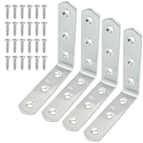 Rierdge Edelstahl-Eckstreben, L-Halterung, 80 x 80 x 20 mm, rechtwinklige Eisen-Halterungen, Metallgelenk, rechtwinklige Halterung für Tische, Möbel, Regale mit Schrauben, 4 Stück von Rierdge