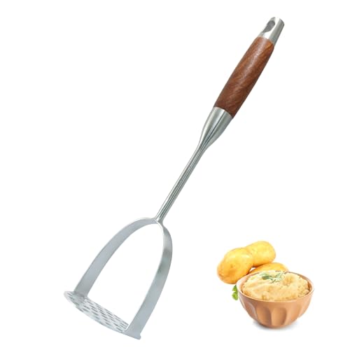 Rierdge Kartoffelstampfer, Kartoffelzerkleinerer aus Edelstahl, robustes Utensil mit Holzgriff zum Stampfen von Kartoffeln, Avocados, Bohnen, Gemüse und Obst, 33 cm von Rierdge