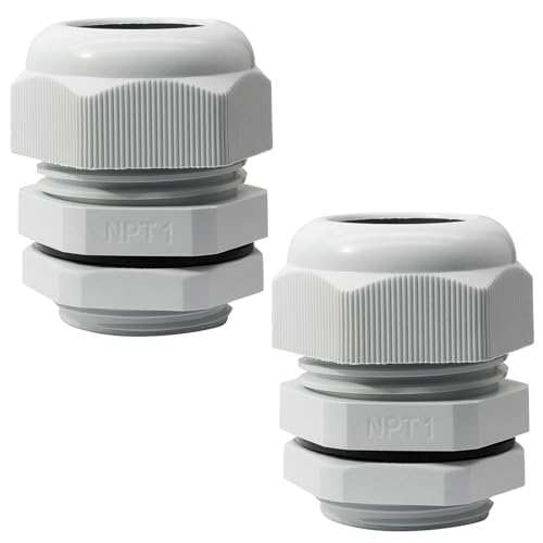 Rierdge NPT Kabelverschraubungen, wasserdichte Steckverbinder, verstellbar, 18–25 mm, IP68, wasserdichte Nylonverbindungen mit Dichtungen, Grau, 2 Stück von Rierdge