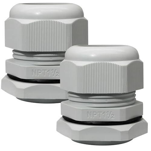 Rierdge NPT-Kabelverschraubungen, wasserdichte Steckverbinder, verstellbar, 26–32 mm, IP68, wasserdichte Nylonverbindungen mit Dichtungen, Grau, 2 Stück von Rierdge