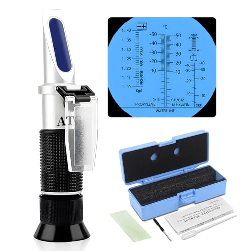 Rierousy 4-In-1 Frostschutz Refraktometer, Kühlwasser Messgerät, Frostschutzprüfer für die Prüfung Scheibenwasser, Adblue, Batteriesäure, Ethylenglykol, Propylenglykol von Rierousy