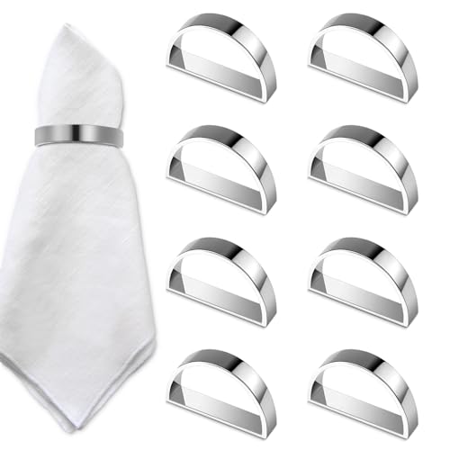 8 Stück Serviettenringe Silber, Metall Serviettenschnallen, Serviettenring Set für Weihnachten Hochzeitsfeier Jubiläum Familienessen Abendessen Tischdekoration Serviettenring (Silber) von Rierousy