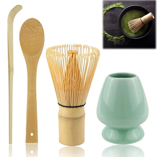 Matcha Besen 4-Teiliges Set, Matcha-Schneebesen mit 2 Matcha Löffel, Matcha Whisk,Matcha Tea Set,Teepinselhalter aus Keramik von Rierousy