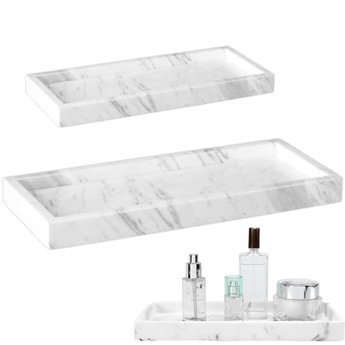 Rierousy 2 Stück Badezimmer Tablett, Marmor Tablett Pattern Deko Tablett Rechteckig Schmuck Tablett Silikonmaterial für Schmuck, Seife, Kerzen, Handtuch, Pflanze von Rierousy