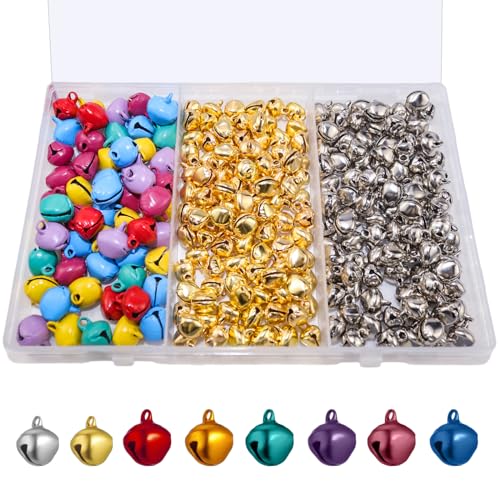 Rierousy 300 Stück Glöckchen, Glöckchen zum Basteln, Glöckchen Klein Metallglöckchen mit Öse, Bunt Rostschutz Glöckchen for Christmas Decoration, 10mm, 14mm von Rierousy