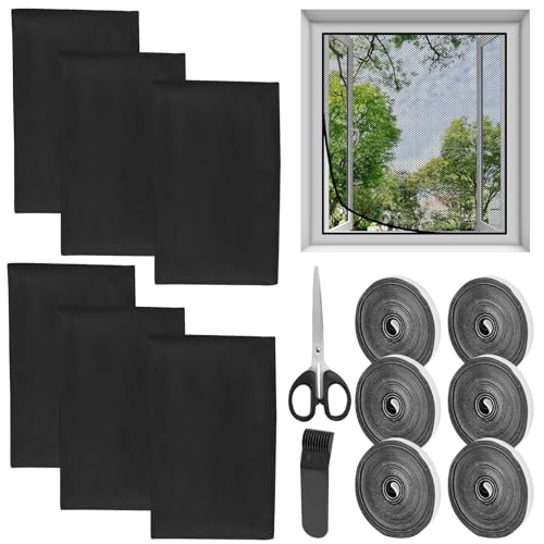 Rierousy 6 Stück Fliegengitter Fenster 130x150cm, Selbstklebendes Insektenschutz Fenster, Fliegengitter Fenster Ohne Bohren, Schützen Sie Ihre Familie Vor Stechmücken von Rierousy