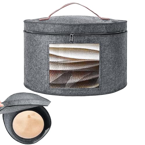 Rierousy Hutschachtel Rund Grey - Foldable Hat Storage Boxes Fabric with Lid und Zip, Leather Handle, Transparent Window, Hutschachtel- 42 x 25 cm von Rierousy