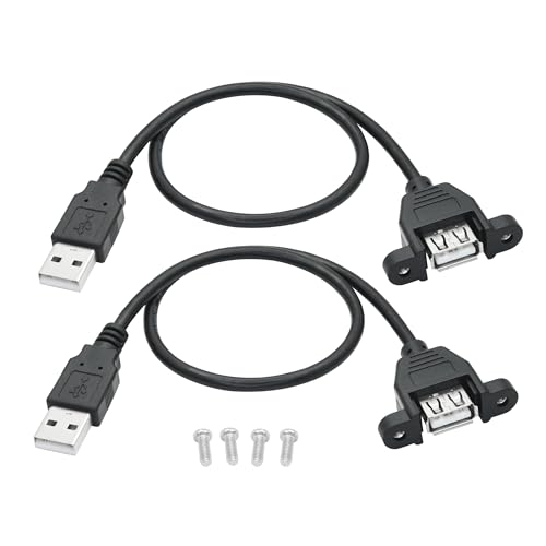 2 Stück 1FT USB A Panel-Montage Verlängerungskabel, USB 2.0 A männlich zu A weiblich mit Tragörtern, 5V 2A unterstützt Laden und Datenübertragung, mit Schrauben zur Befestigung für (1FT - 2Stück) von Riertostng