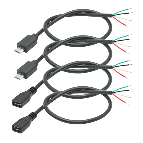 2Pair Short Micro USB 4 Pin Bare Wire 11inch, 5V/2A Micro USB Male & Female 4 Pin Pigtail Open End Power and Data Cable, für USB Geräte Installiert oder Ersatz Reparatur DIY Kabel von Riertostng