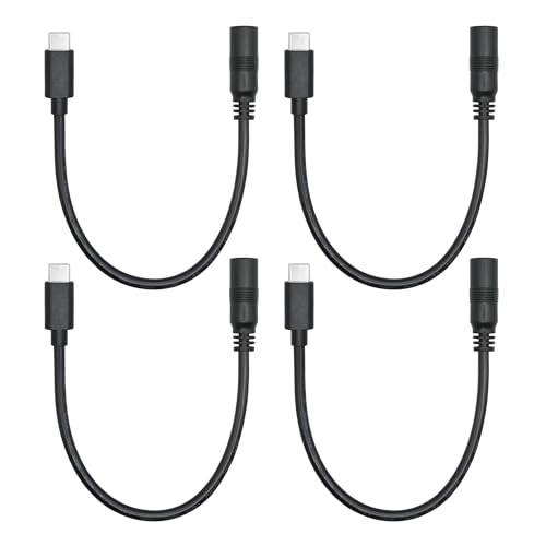 4 Stück kurzes DC 5.5mm x 2.1mm zu USB C Stromkabel 6inch, DC 5521 weiblich zu USB Typ C männlich Stecker 5V 5A Strom Ladekabel Verlängerungskabel, für LED Schreibtischlampe, kleiner Ventilator usw von Riertostng