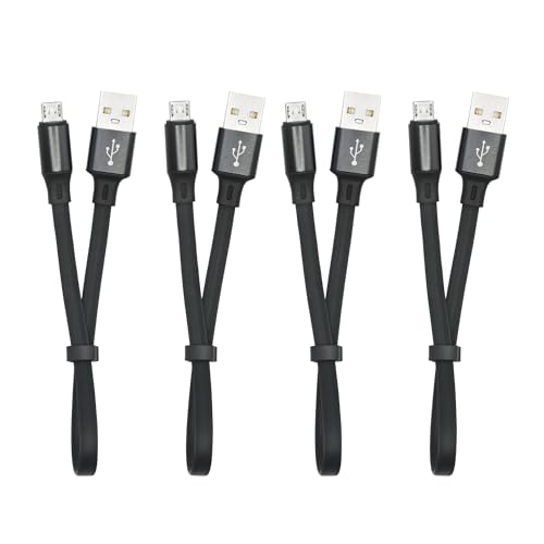 4Pcs Kurzes Micro-USB-Schnellladekabel 10 Zoll, Flachbandkabel USB A zu Micro-USB-Lade- und Daten-Sync-Kabel, tragbares Schnallen-Design, für Powerbank, Telefone und weitere Micro-USB-Geräte von Riertostng