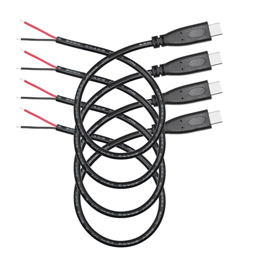 4Pcs Kurzes USB C zu 2 Pin Bare Wire Open End Power Kabel 10inch, 20AWG 5V USB Typ C Stecker 2 Pin Pigtail Kabel, für USB Typ C Geräte Installiert oder Ersatz Reparatur DIY Kabel von Riertostng