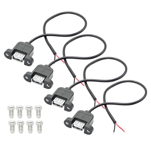 4Pcs USB A Female zu 2 Pin Bare Wire 30CM, 5V/3A USB Female Plug 2 Pin Pigtail Open End Power 22AWG Kabel mit Befestigungsschrauben, für Geräte installiert oder ersetzen Reparatur DIY Kabel von Riertostng
