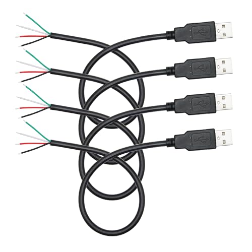 4Pcs USB A Stecker auf 4 Pin Blankes Kabel 11inch, 22AWG 5V/3A USB A Stecker 4 Pin Pigtail Kabel mit offenem Ende Strom und Daten, für USB Typ A Geräte Installiert oder Ersatz Reparatur DIY Kabel von Riertostng