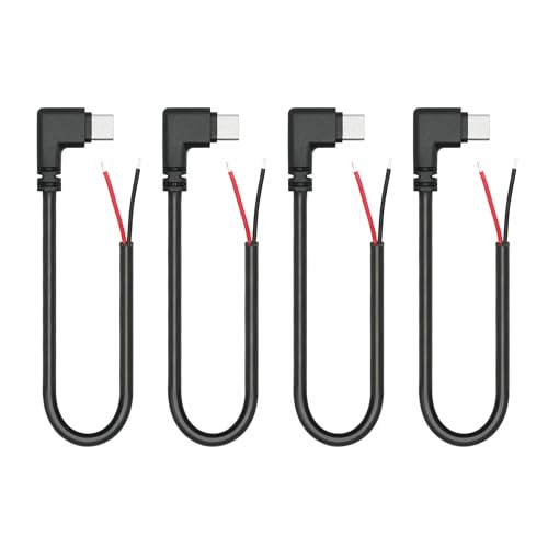 4Pcs USB C zu 2 Pin Bare Wire Open End Power Cord 10inch, 90 Grad USB Typ C Stecker 2 Pin Pigtail Kabel 20AWG 5V, für USB Typ C Geräte installiert oder Ersatz Reparatur DIY Kabel von Riertostng