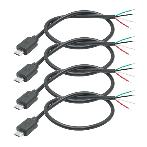 4 Stück kurze Micro USB männlich 4 Pin Bare Wire 11inch, 24AWG 5V/2A 4 Pin Pigtail Open End Strom- und Datenkabel, für USB Geräte installiert oder Ersatz Reparatur DIY Kabel von Riertostng
