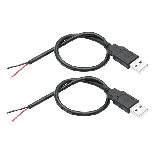 Riertostng 2 Stück USB 2-Pin Kabel mit freiem Draht 11 Zoll, USB A Stecker auf 2-Pin offenen Ende Stromkabel 20AWG, für DIY-Ausrüstungsreparatur und Ersatz von Riertostng