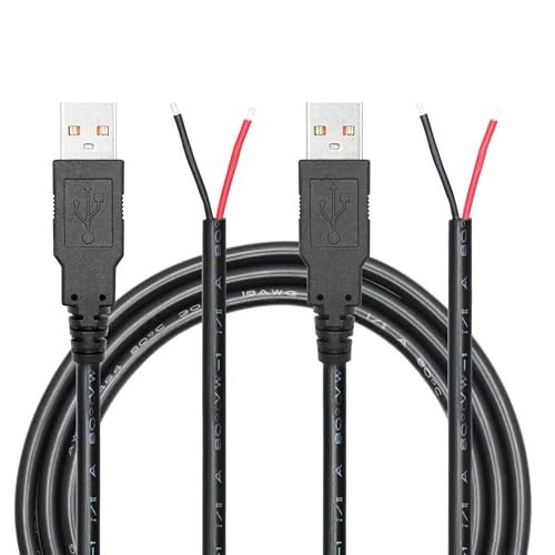 Riertostng 2 Stück USB 2Pin Bare Wire Kabel 3.3FT, 18AWG 5V 6A Stecker zu 2 Pin Open End Netzkabel, für DIY-Geräte Reparatur Ersatz (18AWG-5V 6A) von Riertostng