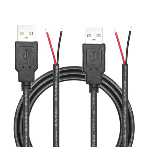 Riertostng 2 Stück USB 2Pin Bare Wire Kabel 3.3FT, 20AWG 5V 5A Stecker zu 2 Pin Open End Netzkabel, für DIY-Geräte Reparatur Ersatz (20AWG-5V 5A) von Riertostng