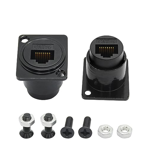 Riertostng 2 Stück RJ45 Panel Mount Connector, D-Typ RJ45 Cat6 Buchse durch Buchse mit Schraube, Netzwerk Ethernet Extension Coupler Adapter von Riertostng