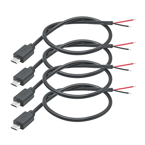 4Pcs Short Micro USB Male 2 Pin Bare Wire,30cm/11.8in Micro USB to Open End Pigtail Power Cable Easy Soldering,5V/3A Equipment Installed or Replace Repair DIY Cable von Riertostng
