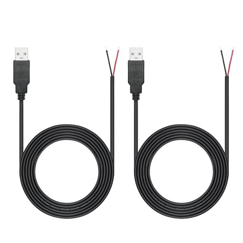 Riertostng 6FT USB A Stecker 2 Pin Bare Wire, USB 2.0 A Stecker Pigtail Open End Stromkabel, für USB-Geräte installiert oder DIY Ersatz Wartung Stromkabel (2Pcs) von Riertostng