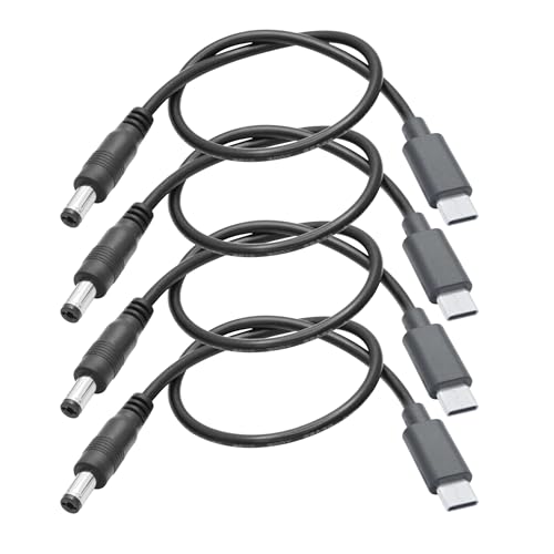 Riertostng 4 Stück DC 5,5 mm x 2,1 mm zu USB-C Stromkabel 30 cm, DC 5521 Stecker Zu USB Typ C Stecker, 5V 3A Lade- und Verlängerungskabel, Für USB Typ C Laptop, Tablets, Smartphones Usw. von Riertostng