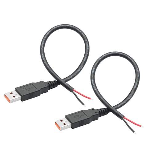 Riertostng USB Type-A männlicher Stecker, Blanker Drahtkabel, 18AWG, 5V, 6A, USB A-Stecker zu 2-poligem Freien Anschluss für DIY-Geräte-Reparatur - 2 Stück. von Riertostng