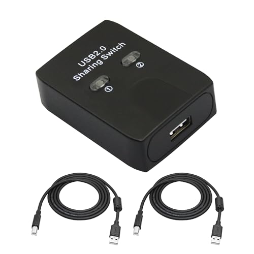 USB 2.0 Printer Sharer Switcher, Adapter 2 in 1 Out 2 Geräte Shared 1 Printer Scanner mit manuellem Switcher und LED Licht (inklusive 2Pcs 4.9FT USB Drucker Kabel) von Riertostng