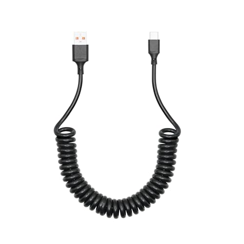 USB C Erweiterung Spiralfederkabel 2 bis 4FT, USB 2.0 A Stecker auf USB Typ C Stecker 66W Schnelles Lade- und Datenfederkabel, für Smartphone, Tablet und andere Geräte mit USB Typ C Anschluss von Riertostng