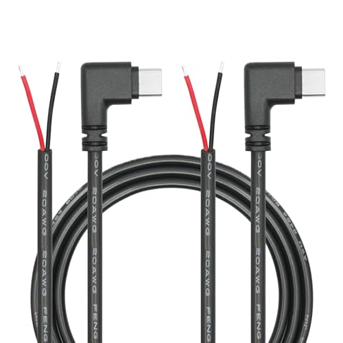 USB C zu 2 Pin Bare Wire Open End Power Cord 3FT, 90 Grad USB Typ C Stecker 2 Pin Pigtail Kabel 20AWG 5V, für USB Typ C Gerät installiert oder Ersatz Reparatur DIY Kabel（2Pcs) von Riertostng