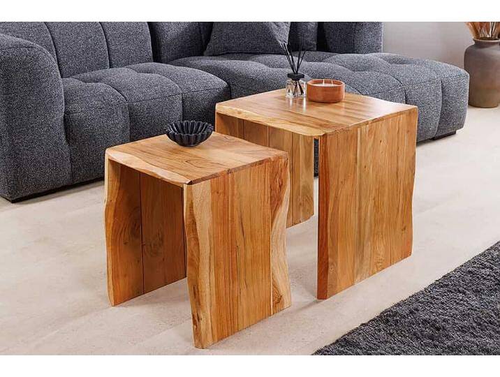 2er Set Beistelltische MAMMUT 55cm braun massives Akazienholz Baumtisch rechteckig Satztisch Industrie & Loft Landhaus Natur von Riess-Ambiente.de