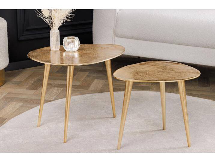 2er Set Couchtisch ELEMENTS 50cm gold Metall Handarbeit organisch Sofatisch Wohnzimmertisch Satztisch Retro von Riess-Ambiente.de