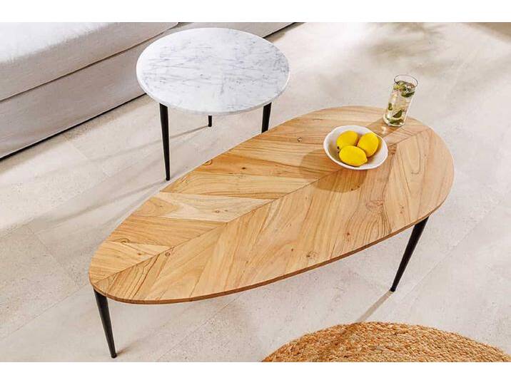 2er Set Couchtische ADLON 110cm natur weiß Akazienholz Marmor schwarz Metall oval Sofatisch Wohnzimmertisch Satztisch von Riess-Ambiente.de