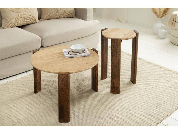 2er Set Couchtische GATSBY 70cm braun Mangoholz mit echtem Travertin rund Satztisch Boheme Landhaus Modern Skandinavisch 2er Set Couchtische GATSBY 70cm braun Mangoholz mit echtem Travertin rund Satztisch Boheme Landhaus Modern Skandinavisch von Riess-Ambiente.de