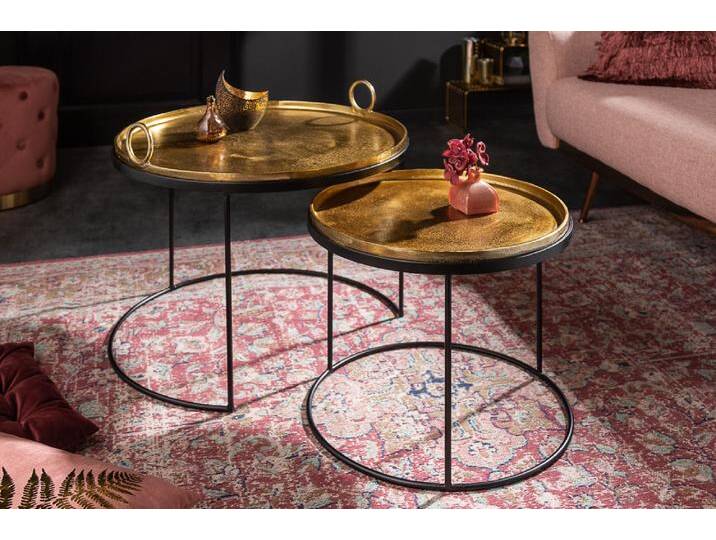 2er Set Runde Couchtische ELEMENTS 65cm gold schwarz Metall Tabletttisch Beistelltisch Sofatisch Wohnzimmertisch Satztisch Glamour Orientalisch von Riess-Ambiente.de