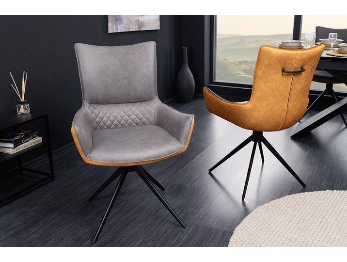 ALPINE Drehbarer Design Stuhl grau-braun, gepolstert, schwarze Metallbeine, modern, Esszimmerstuhl von Riess-Ambiente.de