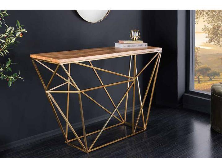 Abstrakter Konsolentisch DIAMOND 120cm natur messing Mangoholz Metallgestell vieleckig von Riess-Ambiente.de