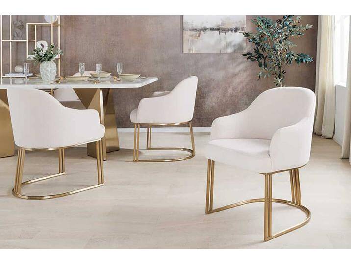 Armlehnen Stuhl EXTRAVAGANCIA beige Cord Metall brushed champagner gold Esszimmerstuhl Küchenstuhl Glamour Landhaus Modern Retro von Riess-Ambiente.de