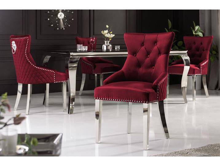 Barock Stuhl CASTLE DELUXE rot Samt Löwenkopf Chesterfield Design Esszimmerstuhl Nieten Polsterstuhl von Riess-Ambiente.de
