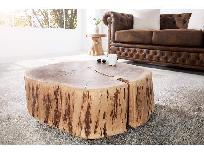 Baumstamm Couchtisch GOA 60cm natur Akazie Massivholz rund mit Rollen Unikat Sofatisch Wohnzimmertisch von Riess-Ambiente.de