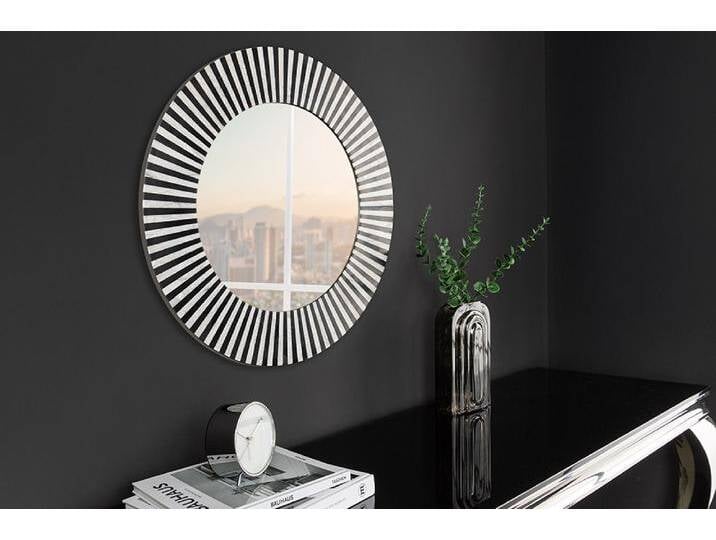 Bone Inlay Wandspiegel HARMONY NATURE 60cm rund weiß schwarz Intarsien Kunsthandwerk von Riess-Ambiente.de