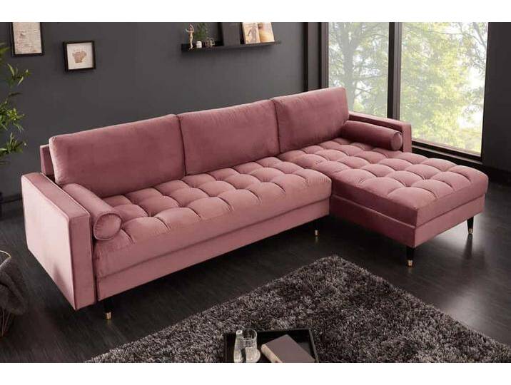 COZY VELVET Ecksofa 260cm altrosa, Samt, Federkern, 3-Sitzer, L-Form, glamourös, mit Zierkissen von Riess-Ambiente.de