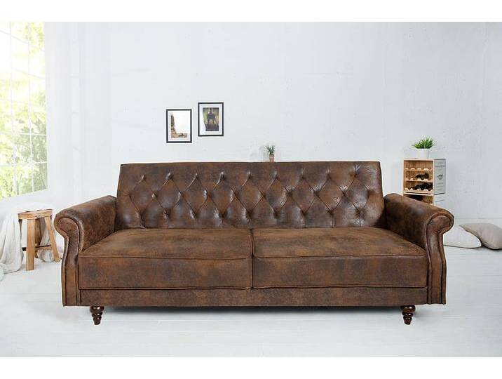 Chesterfield 3-Sitzer Sofa MAISON BELLE AFFAIRE 220cm antik braun Microfaser mit Schlaffunktion Wohnzimmer von Riess-Ambiente.de