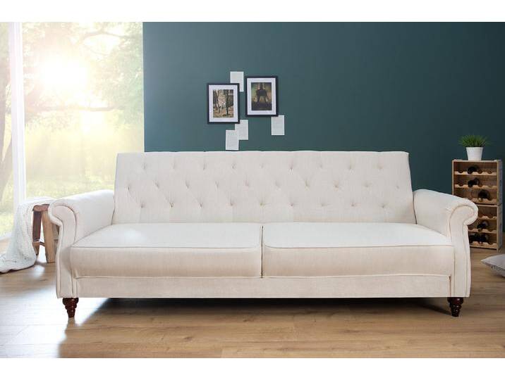 Chesterfield 3-Sitzer Sofa MAISON BELLE AFFAIRE 220cm natur Strukturstoff mit Schlaffunktion Wohnzimmer von Riess-Ambiente.de