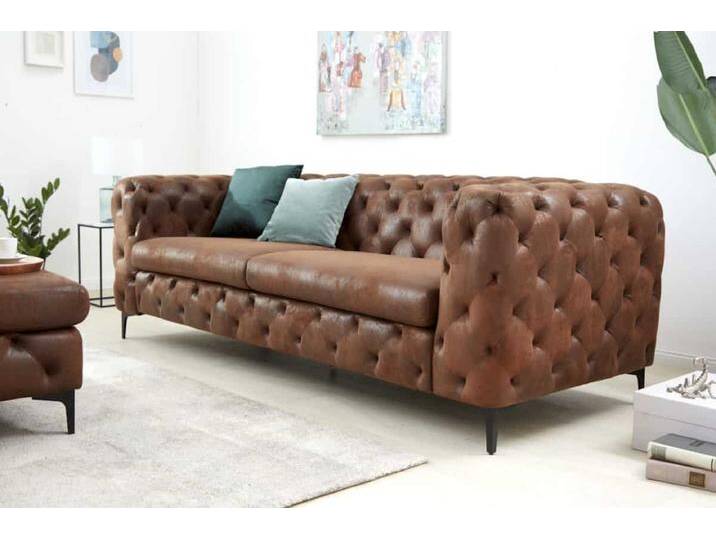 Chesterfield 3-Sitzer Sofa MODERN BAROCK 235cm antik braun Microfaser Federkern Wohnzimmer von Riess-Ambiente.de
