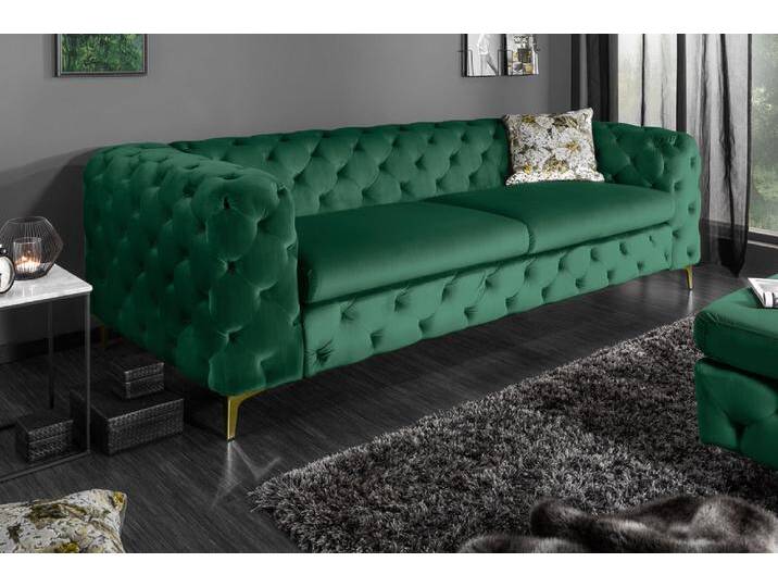 Chesterfield 3-Sitzer Sofa MODERN BAROCK 235cm smaragdgrün Samt Federkern gold Metallfüße Wohnzimmer Chesterfield 3-Sitzer Sofa MODERN BAROCK 235cm smaragdgrün Samt Federkern gold Metallfüße Wohnzimmer von Riess-Ambiente.de
