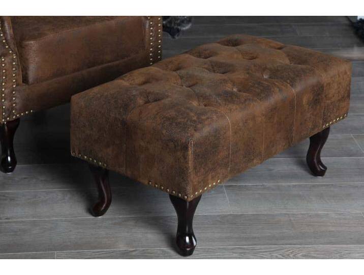 Chesterfield Fußhocker 80cm antik braun mit Knopfheftung und Nietenbesatz von Riess-Ambiente.de
