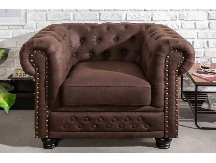 Chesterfield Sessel 110cm vintage braun mit Knopfheftung und Federkern von Riess-Ambiente.de